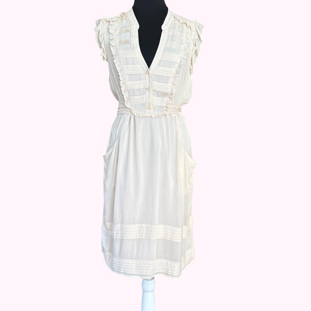 Anthropologie Odille Cream Ruffled Dress Size 8